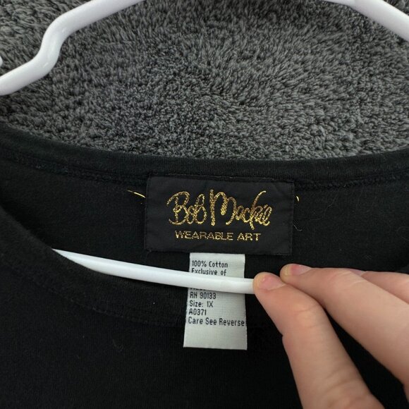 Bob Mackie Wearable Art T-shirt Size 1X Plus Black Monkey Tree Embroidery Beach - Picture 8 of 9